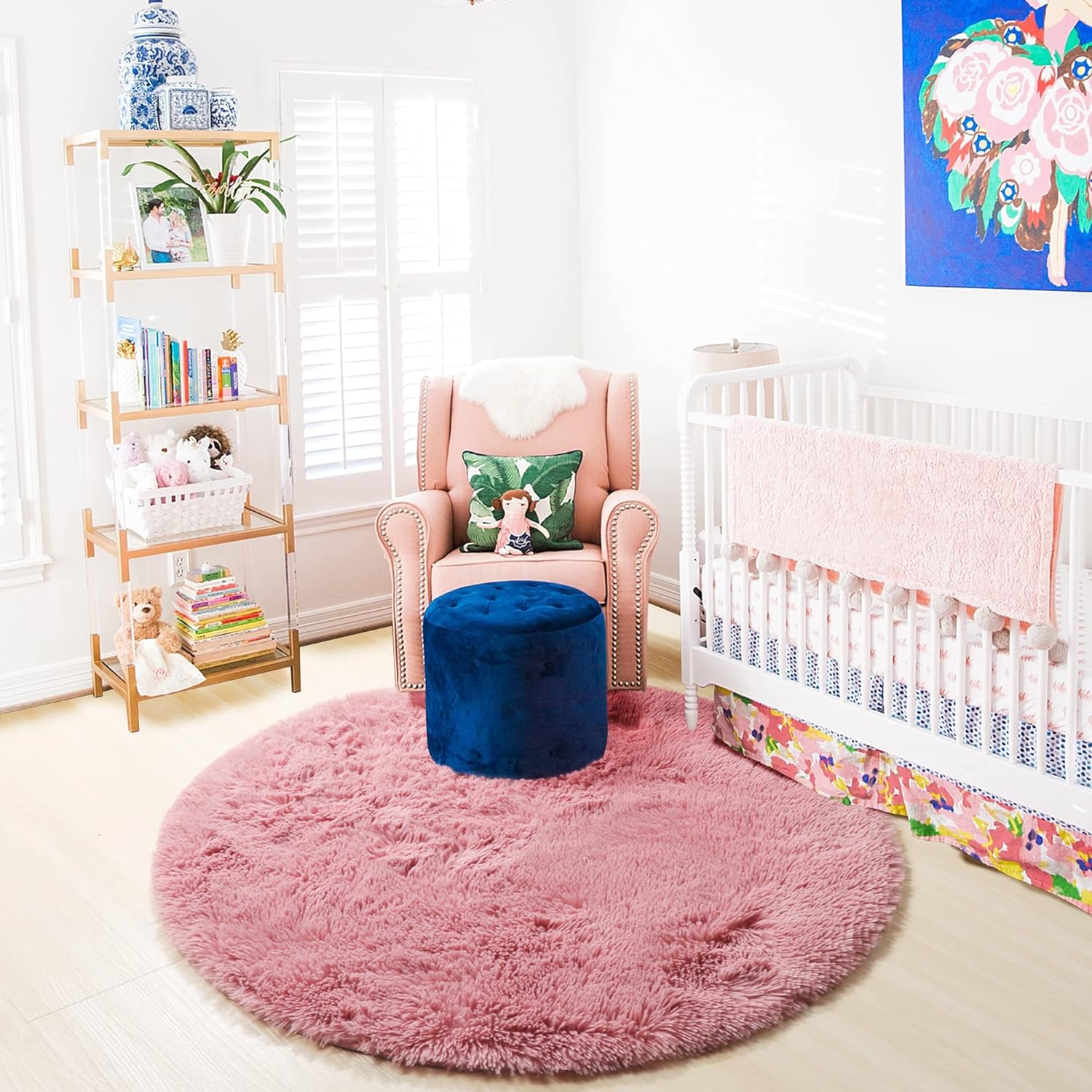 for Playroom Soft Blush Round Area Rug