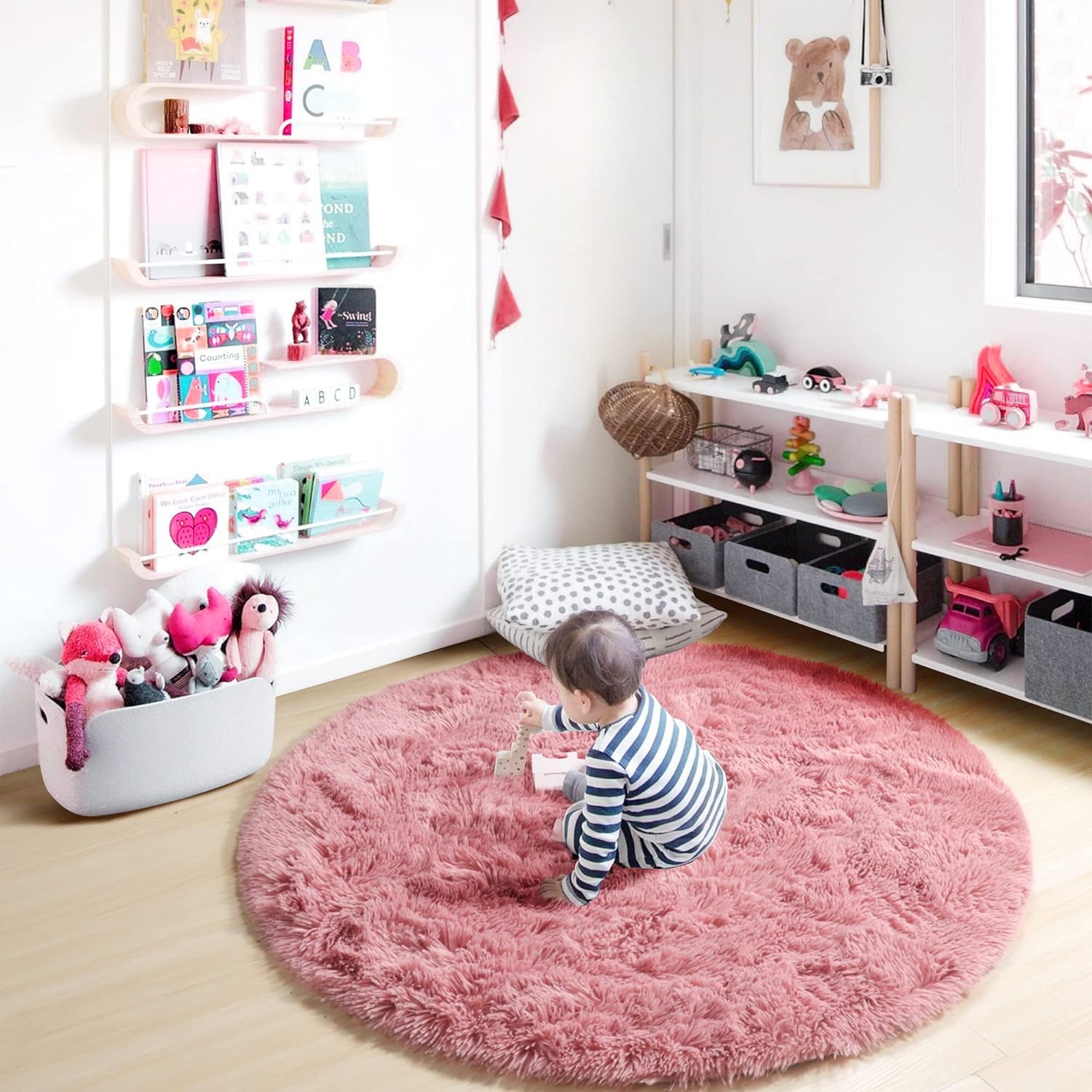 for Playroom Soft Blush Round Area Rug