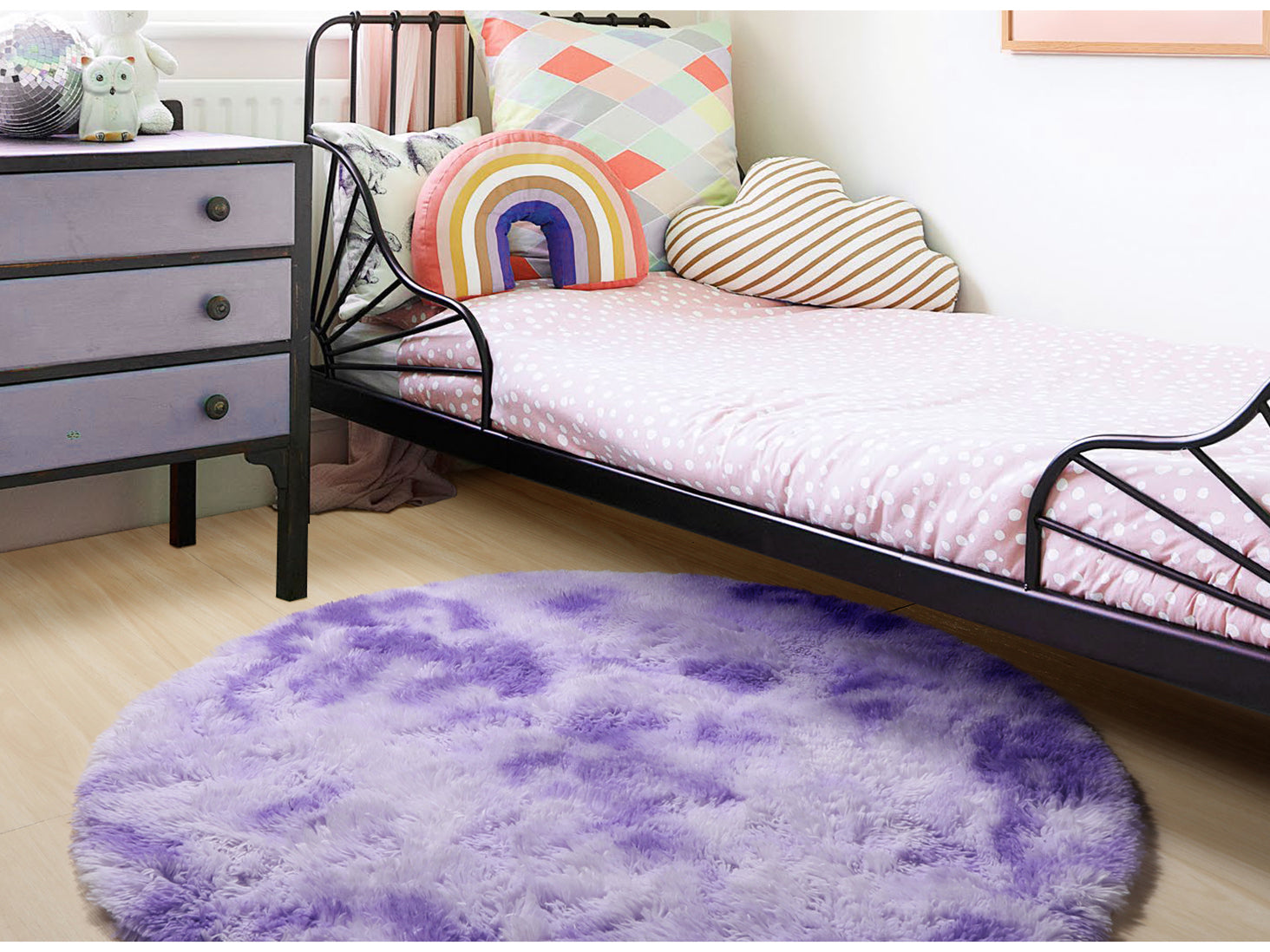 Soft & Plush Modern Home Decor Tie-Dyed Purple Round Area Rug