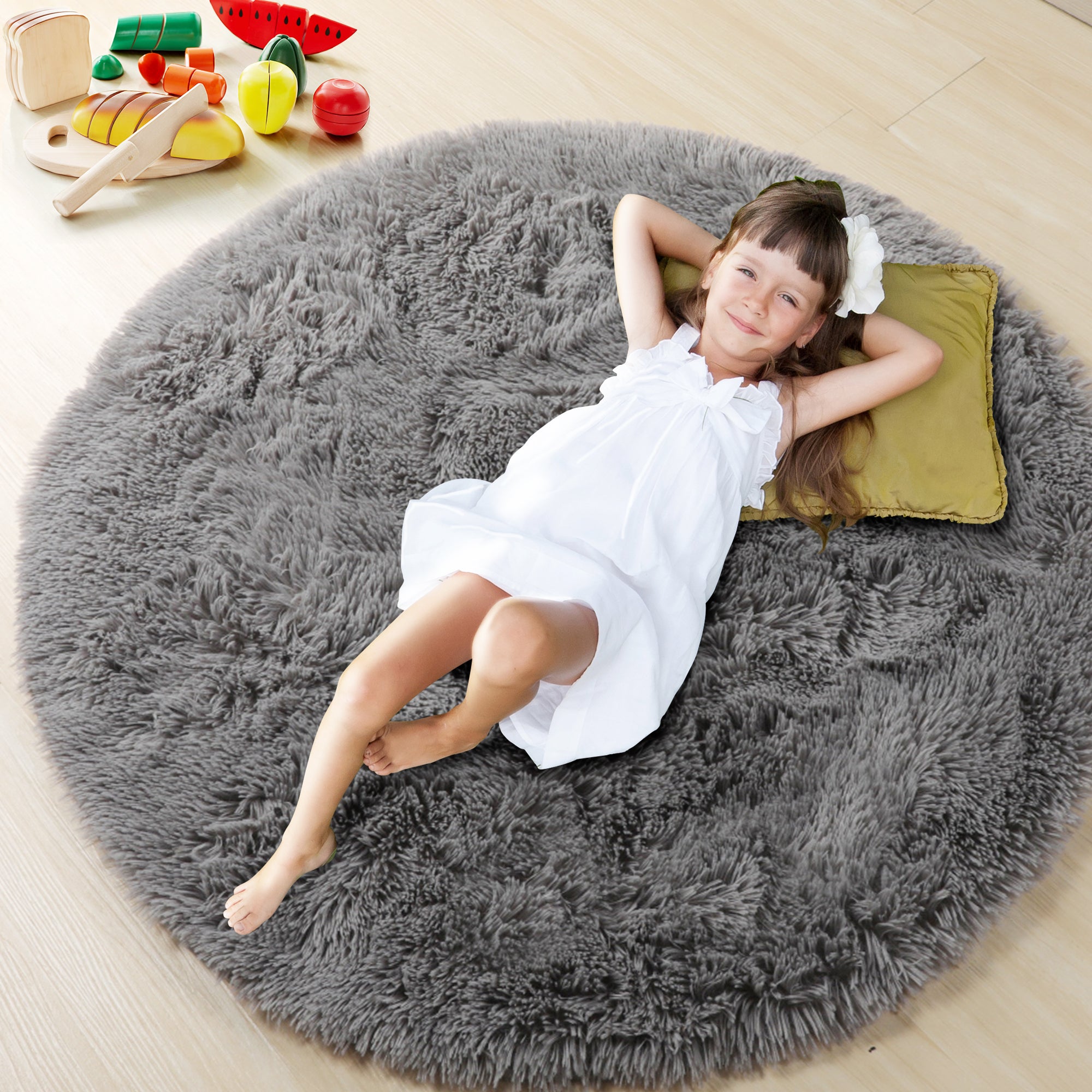 for Kids RoomSoft Plush Gray Round Area Rug