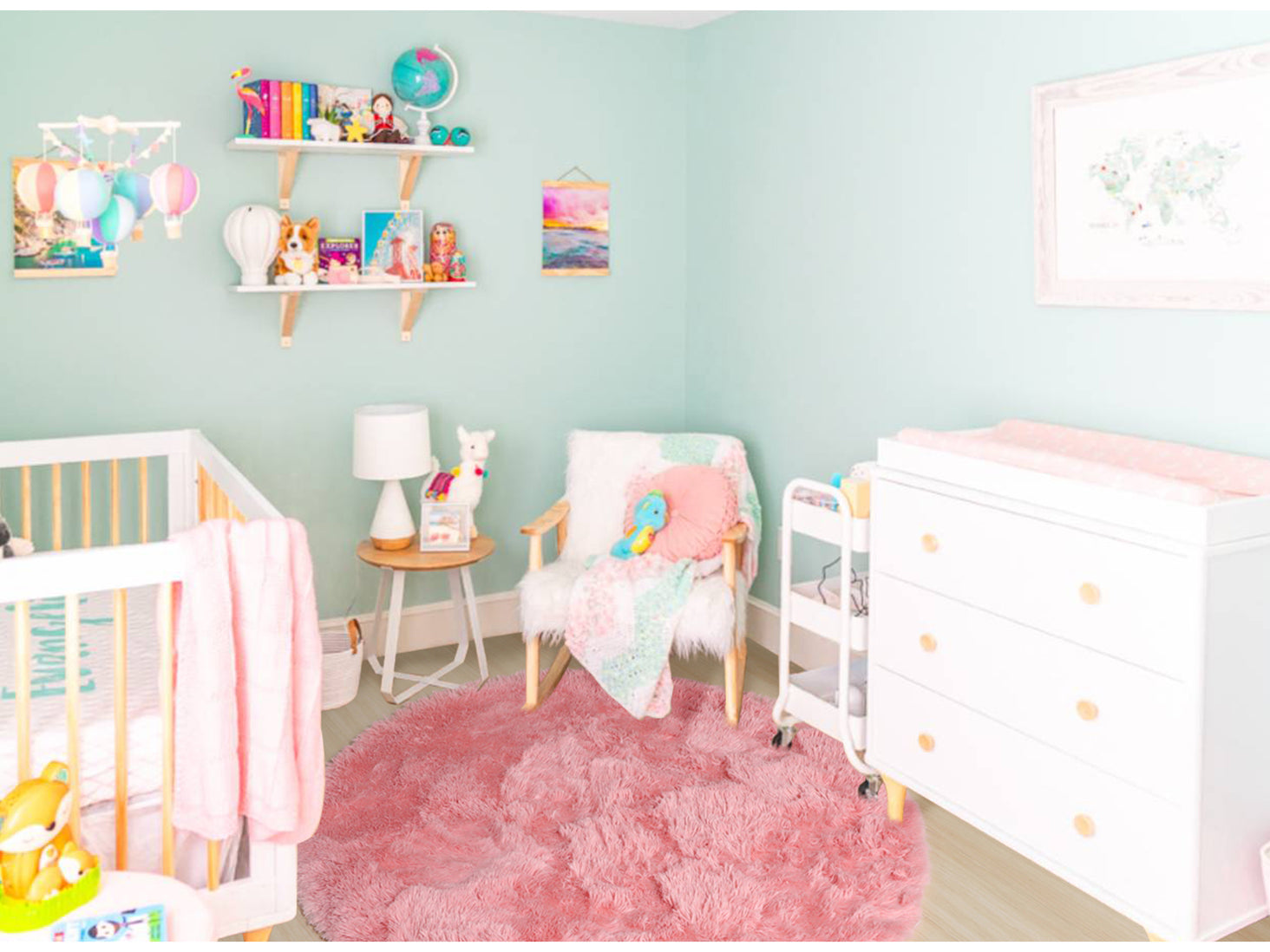 Modern Non-Slip Blush Pink Round rug for Kids Girls Teen Room