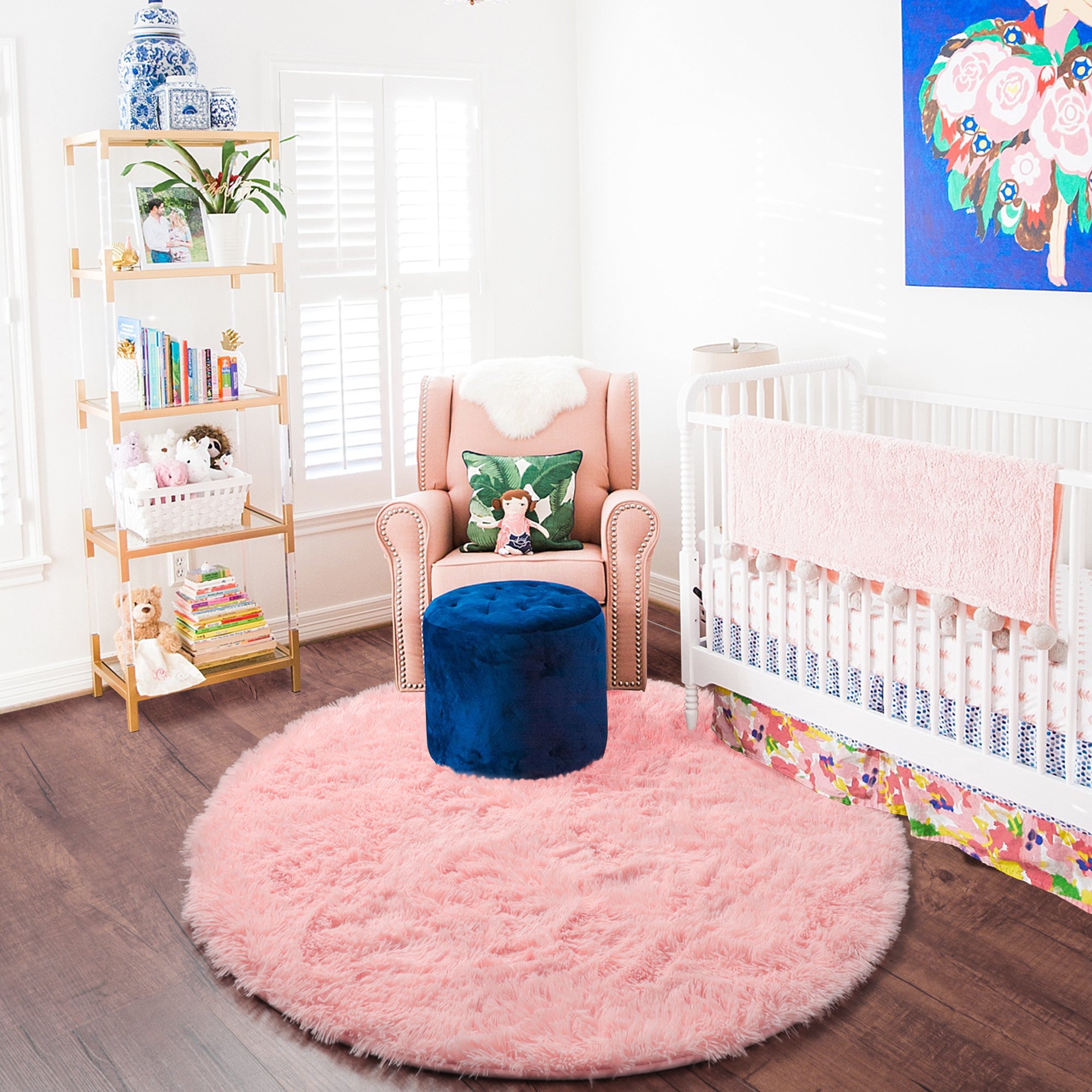 Super Soft Nursery Room Pink Round Area Rug