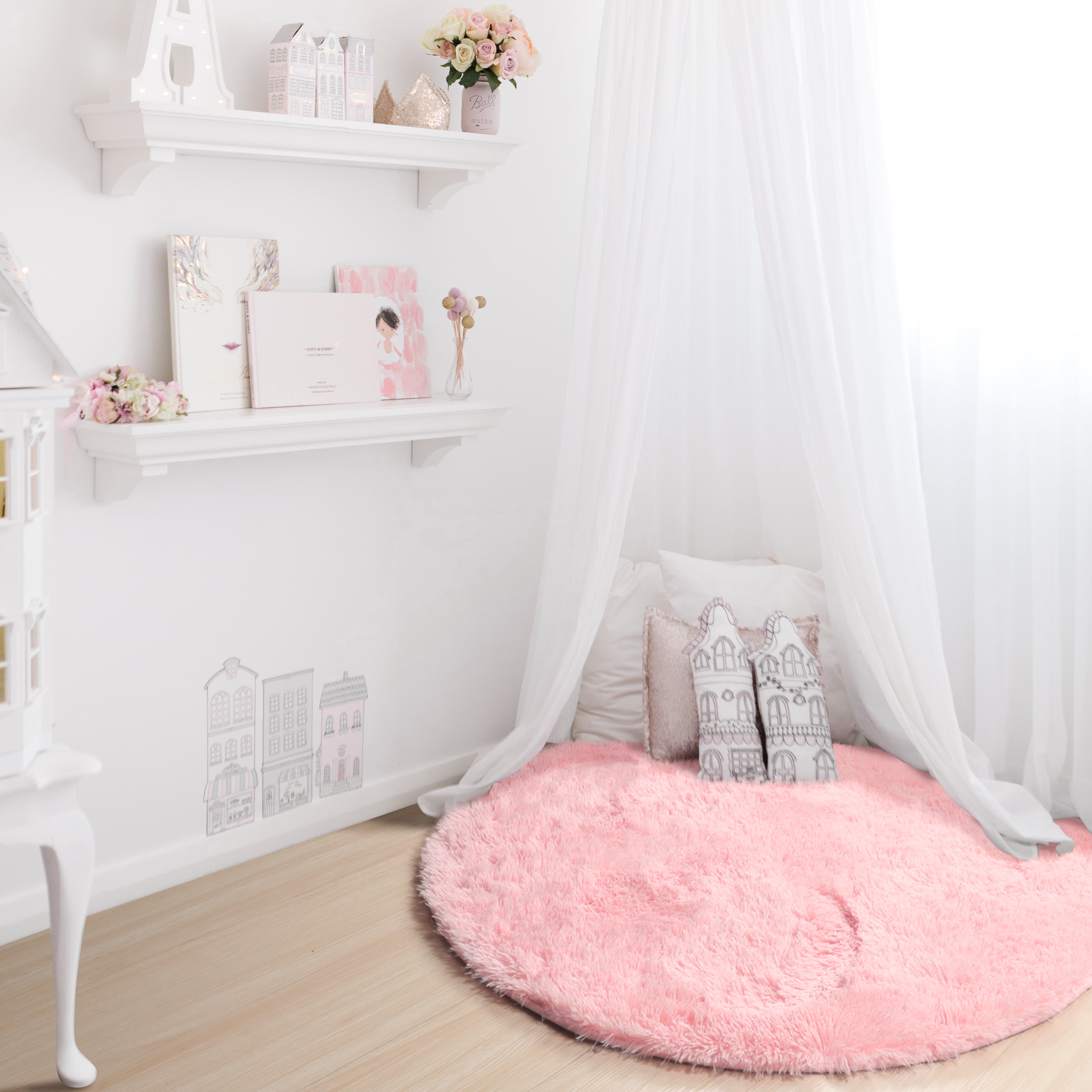 Super Soft Nursery Room Pink Round Area Rug