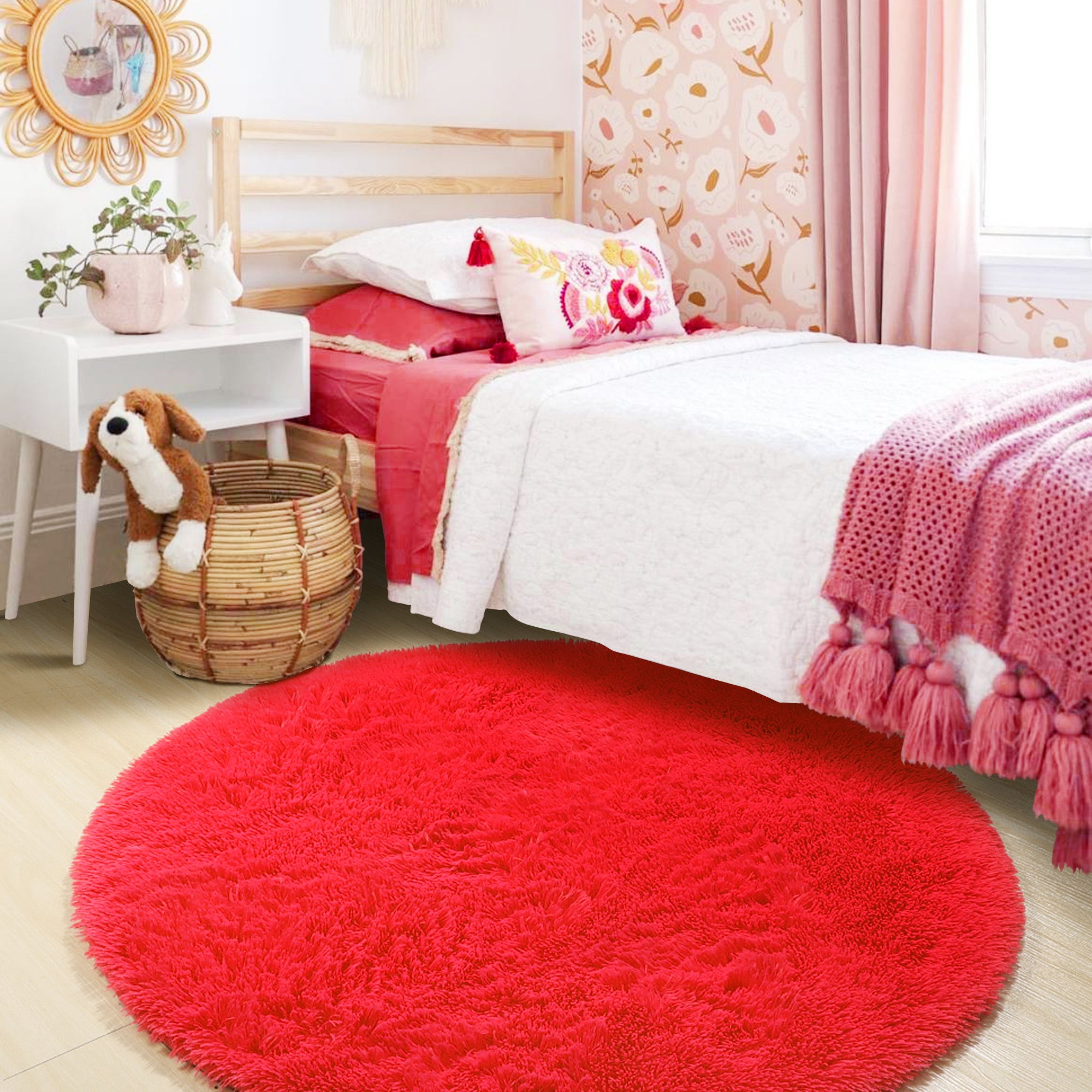 Super Soft Room Decor Red 4ft Round Area Rug