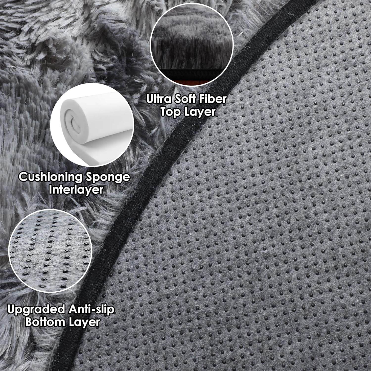 Fluffy Tie-Dyed Dark Grey Modern Round Area Rug
