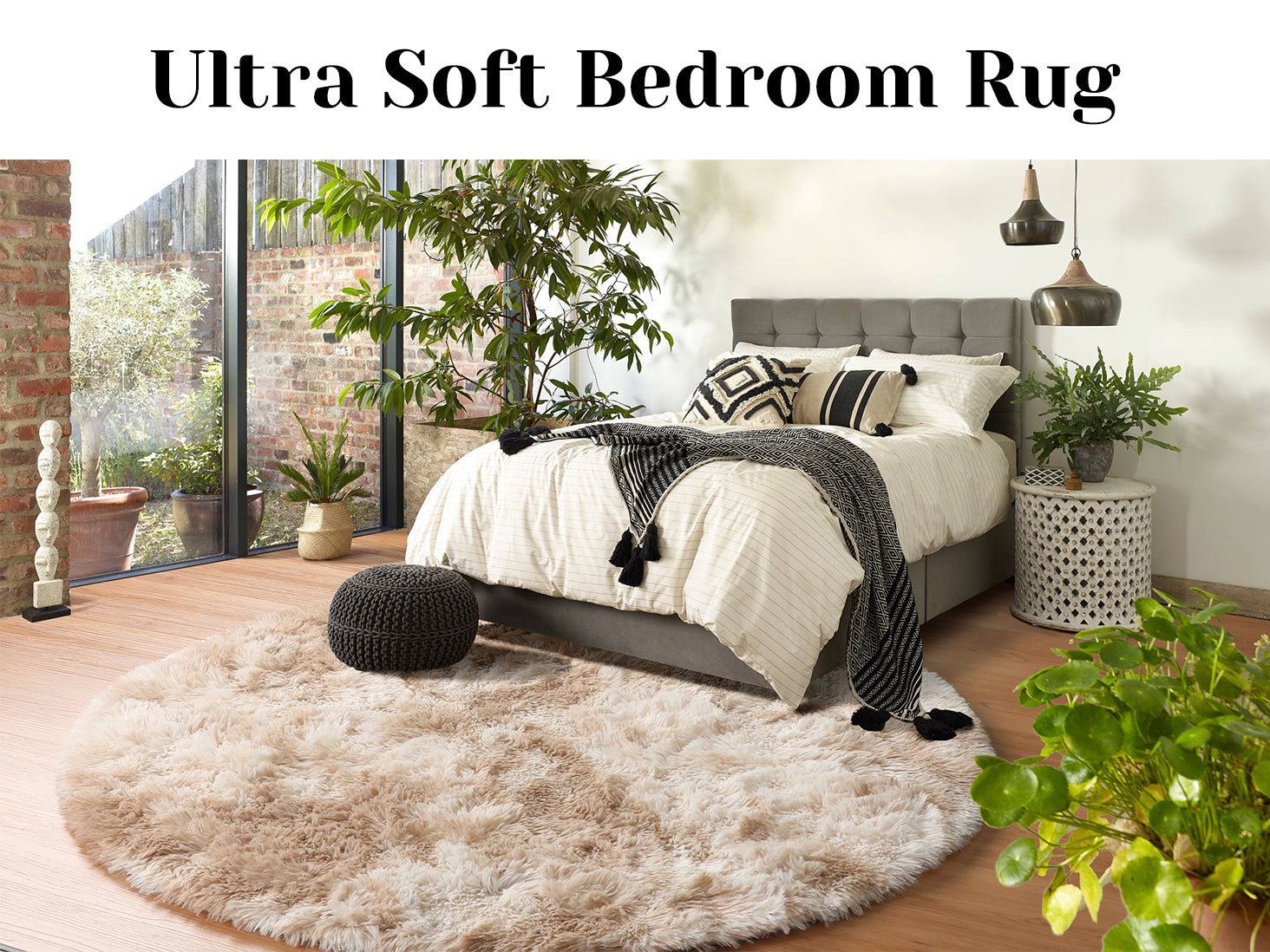 Ultra Soft Bedroom Floor Carpet Plush Tie-dyed Light Beige Round Rug