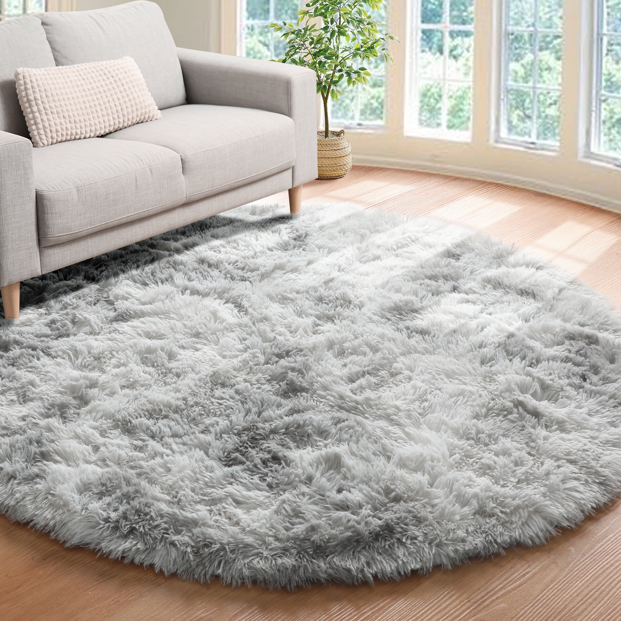 Soft and Fluffy Modern Home Decor Tie-dyed Light Grey Round Rug