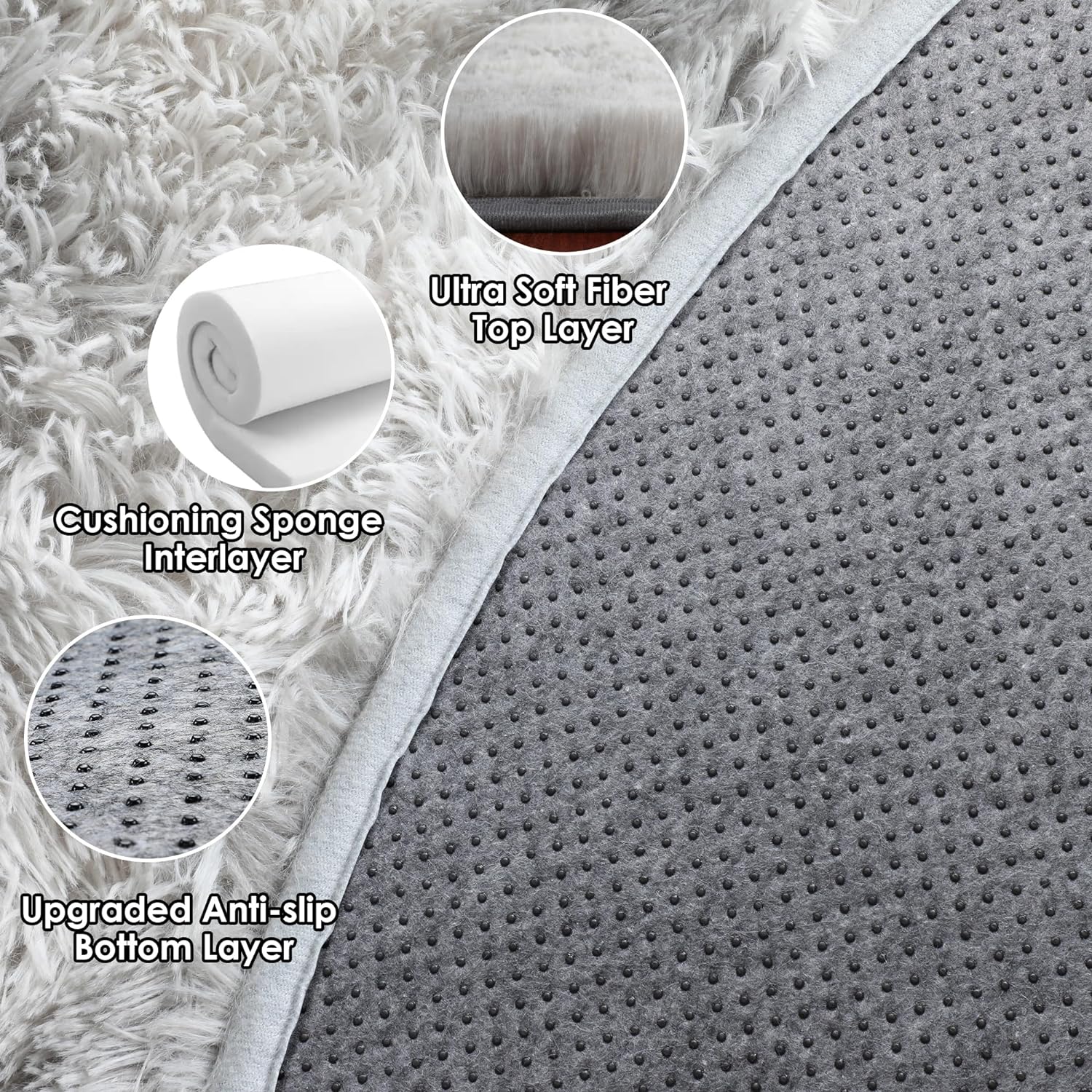 Soft and Fluffy Modern Home Decor Tie-dyed Light Grey Round Rug