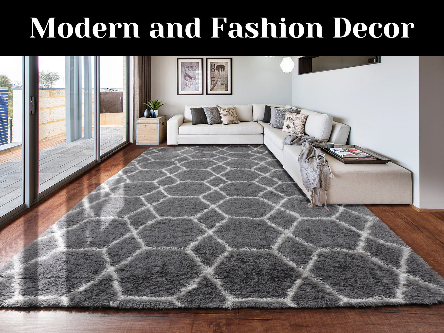 Moroccan Area Rug for Bedroom Living Room, Grey and White Rug